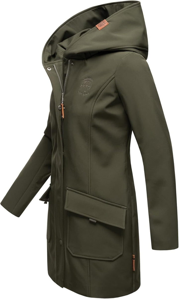 MARIKOO Damen Softshell Jacke Winterjacke wasserabweisend Outdoor lang B856 XS Olive, XS Olive