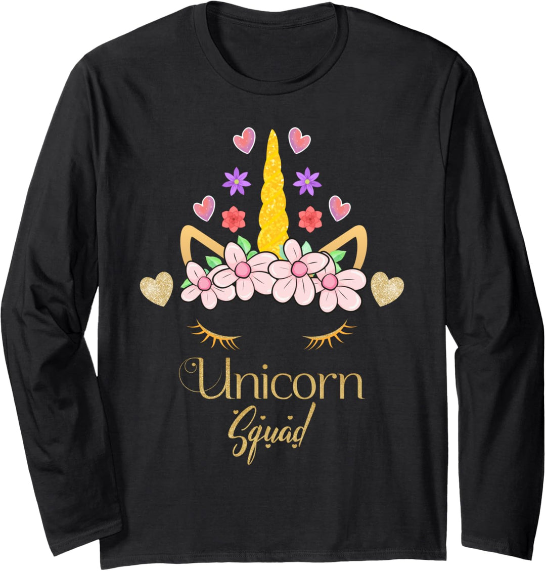 Unicorn Squad Floral Bouquet Outfit Cute Unicorn Face Hearts Langarmshirt