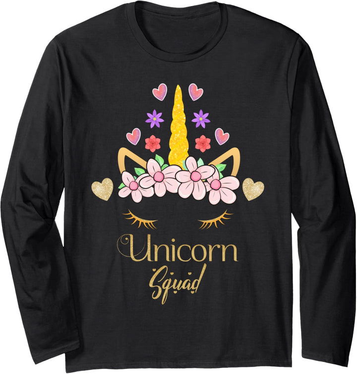 Unicorn Squad Floral Bouquet Outfit Cute Unicorn Face Hearts Langarmshirt