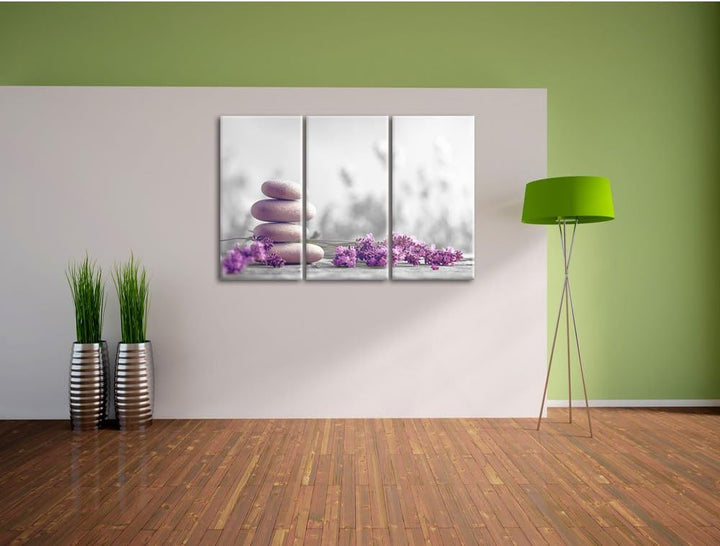 Pixxprint Lavendel Spa-Stillleben als Leinwandbild/Grösse: 3 Teilig (120x80) cm/Wandbild/Kunstdruck/