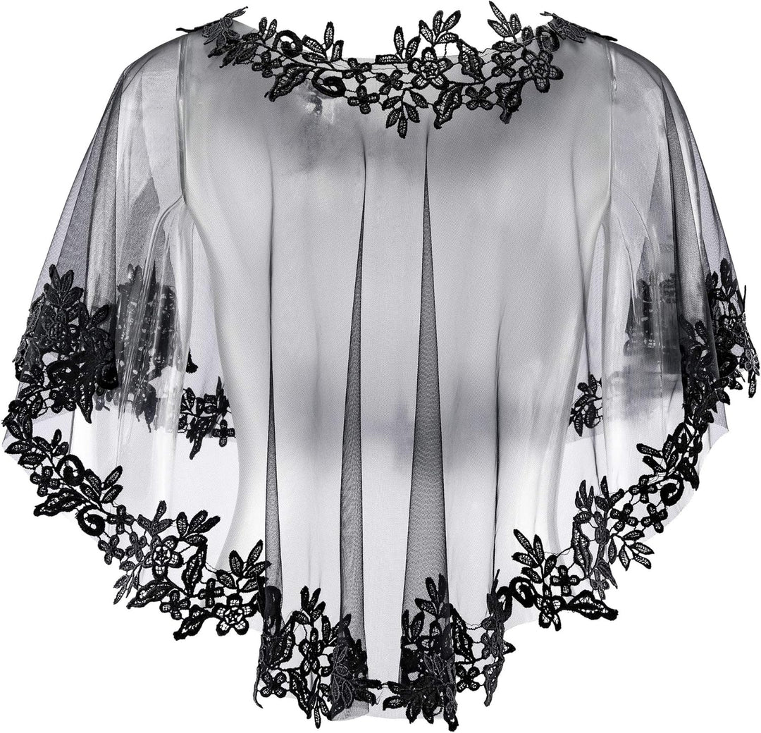 CHIC DIARY Elegant Stola Umschlagtuch Brautkleid Umhang Spitze Tüll Cape Retro Lace Boleros für Aben