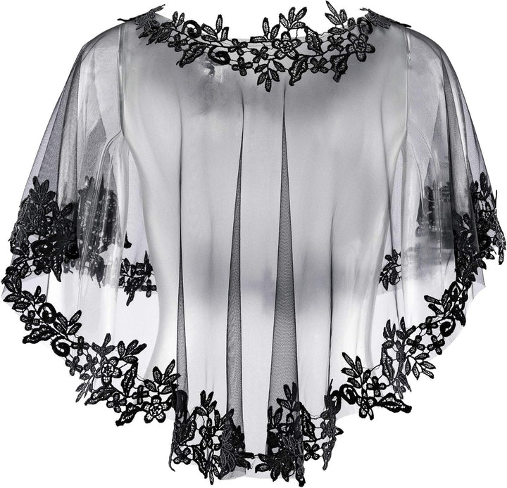 CHIC DIARY Elegant Stola Umschlagtuch Brautkleid Umhang Spitze Tüll Cape Retro Lace Boleros für Aben