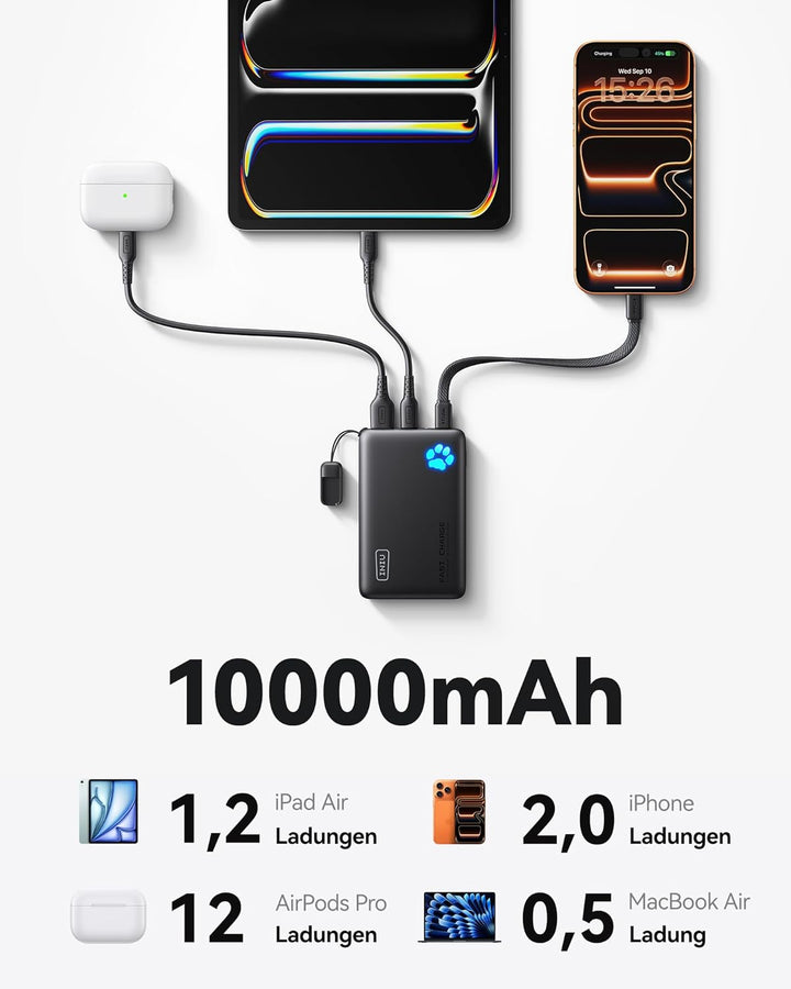 INIU Power Bank, 45W 10000mAh Powerbank Leichteste und Klein Aber Stark (USB C In & Out), PD3.0 Exte