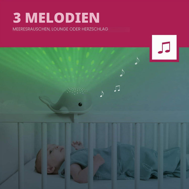 ZAZU Wally The Whale Projektor - Baby-Lichtprojektor mit beruhigenden Melodien | Herzschlag, Ozean-S