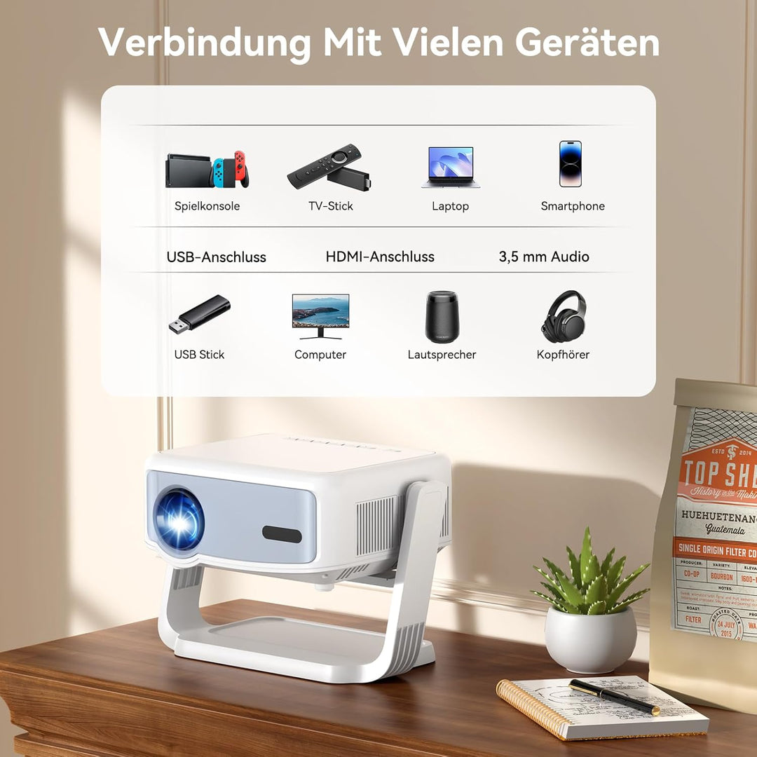 4K Mini Beamer Netflix kompatibel Heimkino-Projektor Full HD 1080p Android 13 360° drehbarer elektri