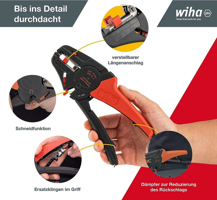Wiha Abisolierwerkzeug automatisch (42062) Abisolierzange 200 mm I Kabelabzieher bis 16 mm² I Werkze