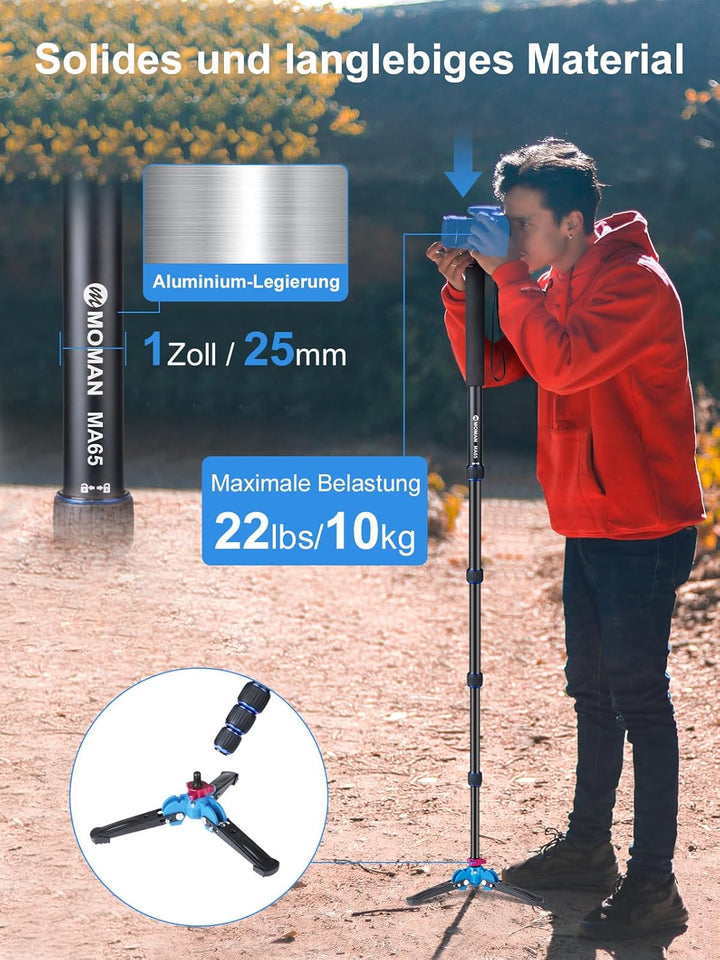 Moman Einbeinstativ Kamera Stativ Einbein Reisestativ mit Standspinne, DSLR Monopod Wanderstock, 0,6