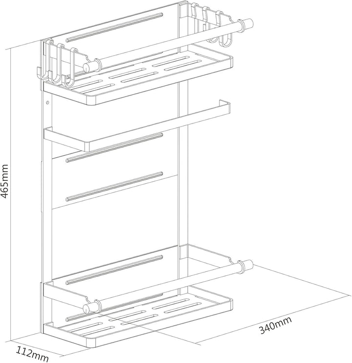 PureMounts® Magnetisches Seiten-Regal, belastbar bis 12kg, Hänge-Regal mit abnehmbaren Haken und Hol
