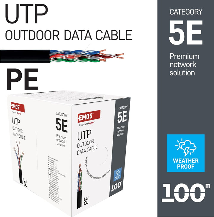 EMOS - UTP Netzwerkkabel CAT 5e, 100m, PE - CAT5e-Patchkabel UTP - Gigabit LAN Kabel - ungeschirmtes