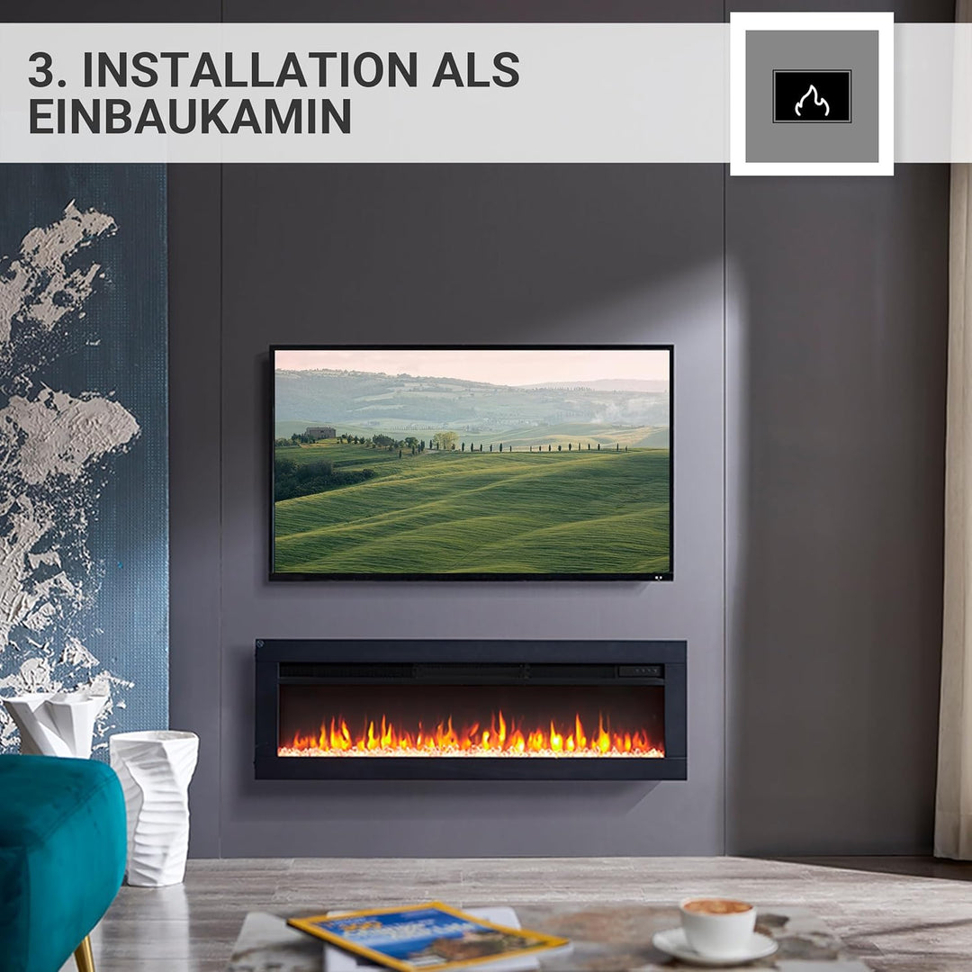 BALDERIA Elektrokamin Agnes 40" | 3in1 Elektrischer Stand-, Wand- oder Einbaukamin mit 3D-Flammeneff