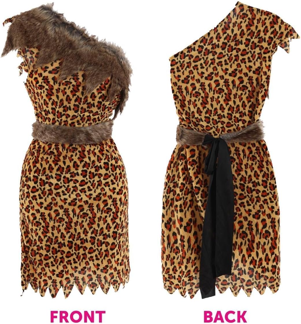PAARE CAVEMAN & HÖHLENFRAU-KOSTÜM, AUFBLASBAR, CLUB LEOPARD PRINT KLEID, GÜRTEL, HAARREIF, ARMBAND F
