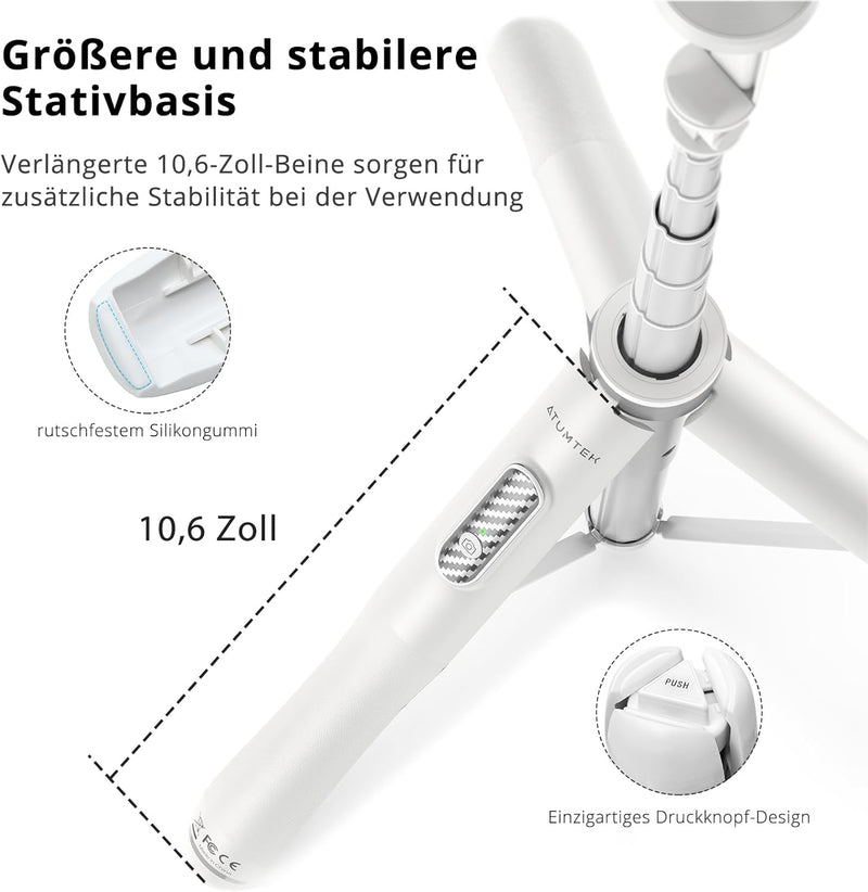 ATUMTEK Selfie-Stick mit 51 Zoll (51 Zoll), Selfie-Stick mit widerstandsfähigem Aluminium und rutsch