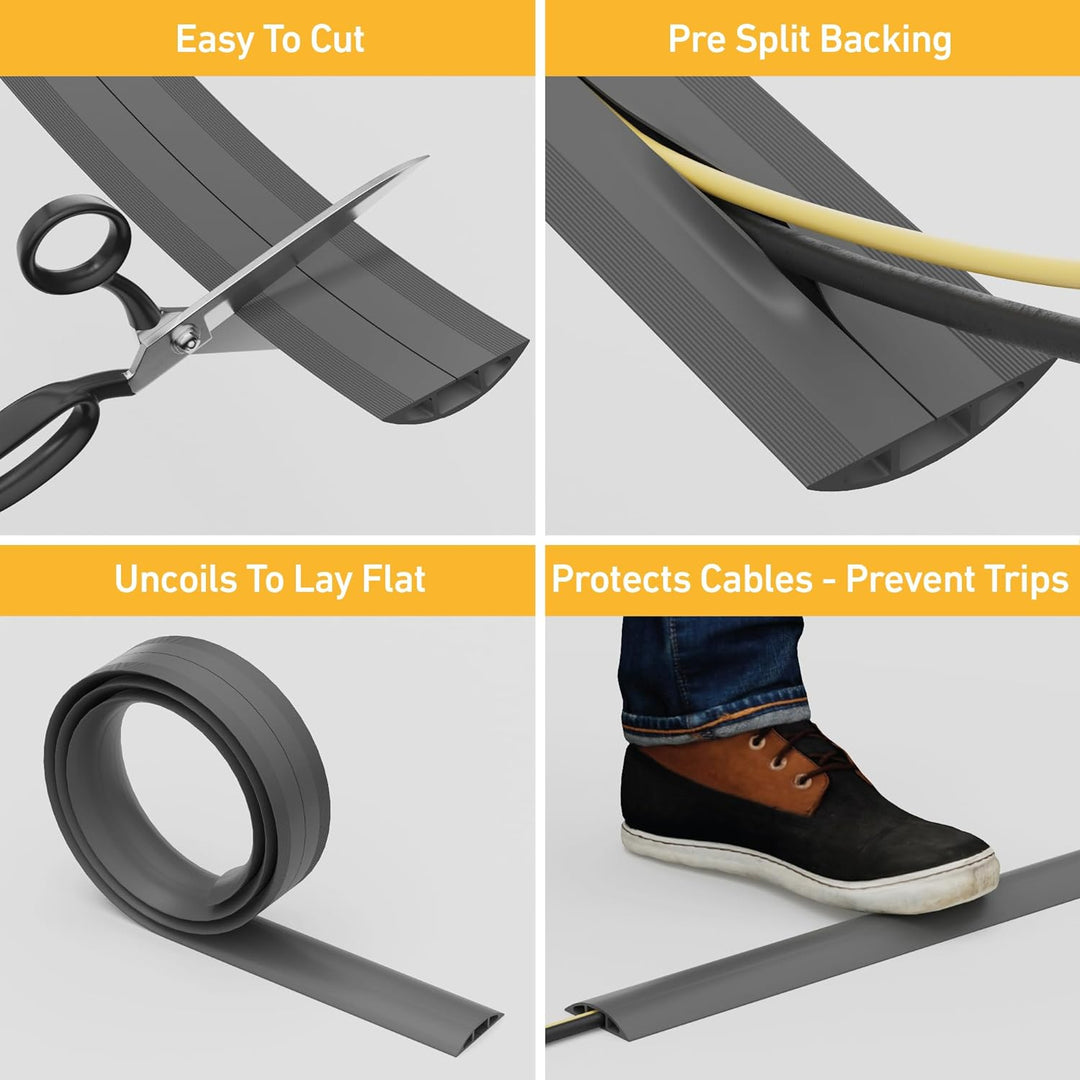 D-Line CC-1 Fussboden Kabelkanal Stolperschutz, Boden Kabelschutz - 9-Meter Länge - Kabelhohlraum =