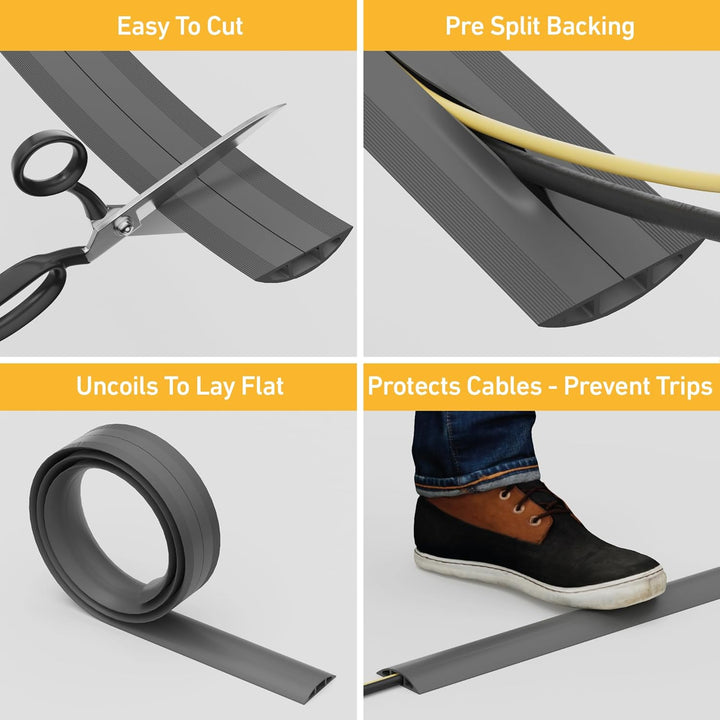 D-Line CC-1 Fussboden Kabelkanal Stolperschutz, Boden Kabelschutz - 9-Meter Länge - Kabelhohlraum =