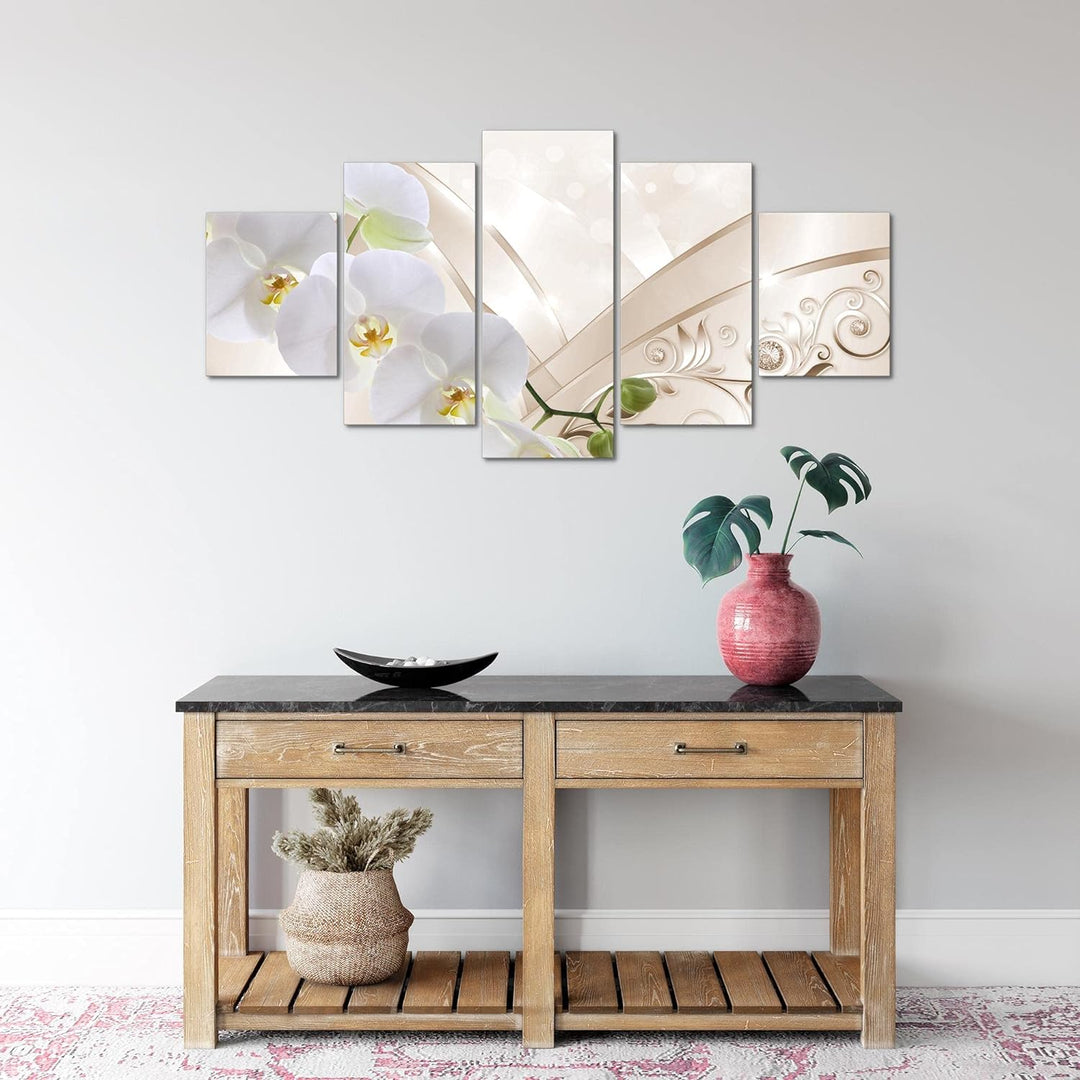 Runa Art Wandbilder Blumen Orchidee 5 Teilig Bild auf Vlies Leinwand Deko Wohnzimmer Abstrakt Biege