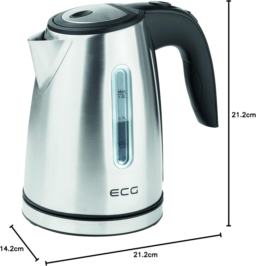 ECG RK 1050 Edelstahl Wasserkocher, 1.0 Liter 1 Liter Edelstahl-design, 1 Liter Edelstahl-design
