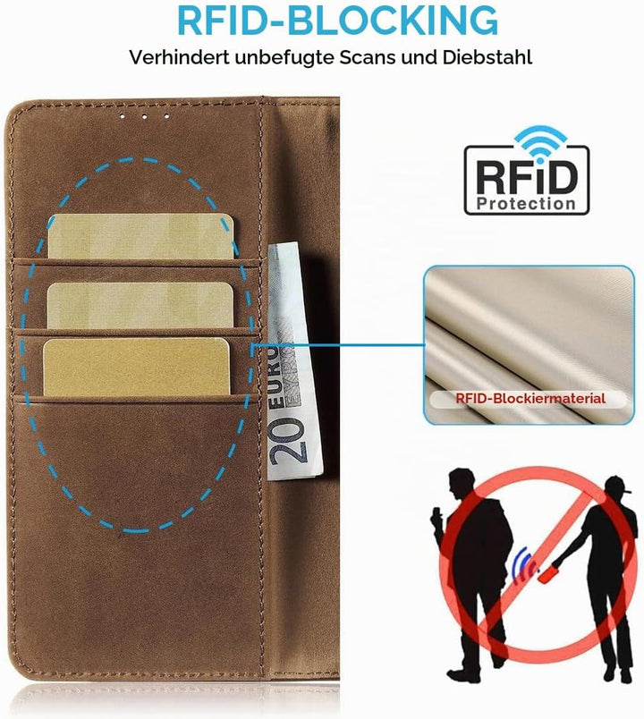 LENSUN Echtleder Hülle für Samsung Galaxy A52, A52s 5G Handyhülle [Echtes Leder][Magnetverschluss][W