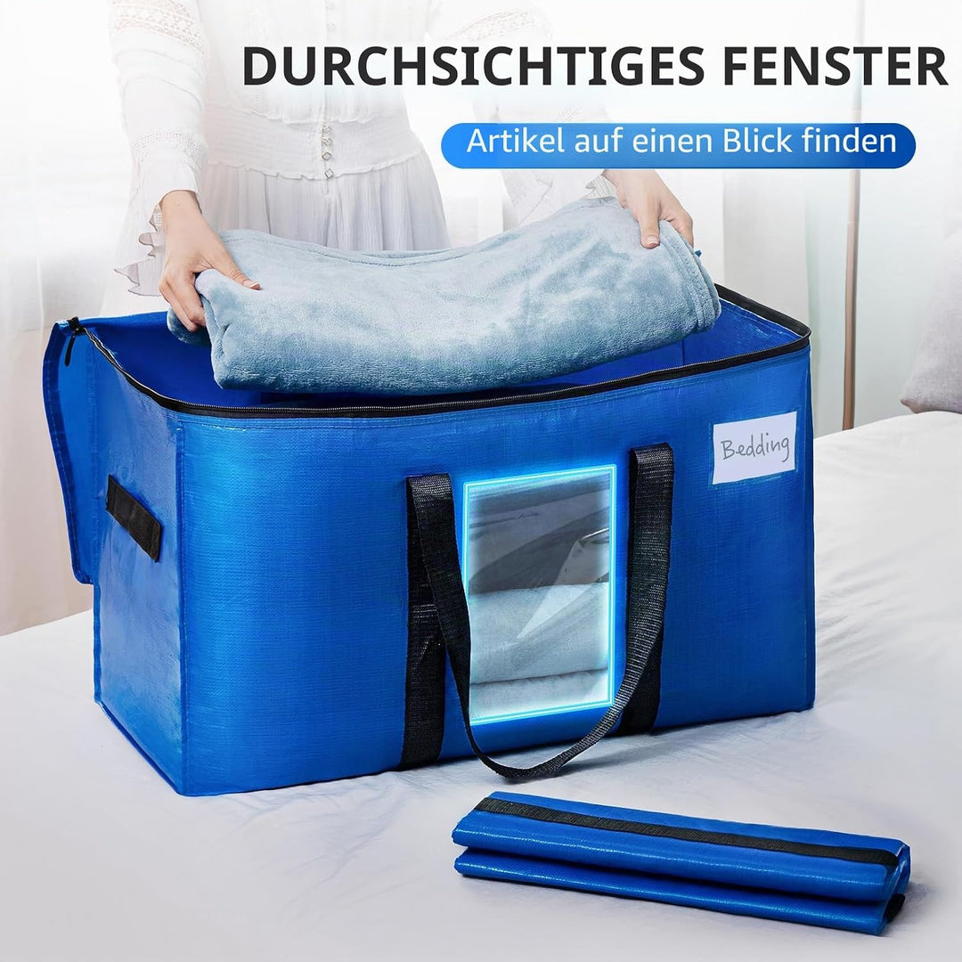 TAILI Extra Grosse Umzugstasche, 2 PCS Aufbewahrungstaschen mit Reissverschluss, Robuste blau zur Au
