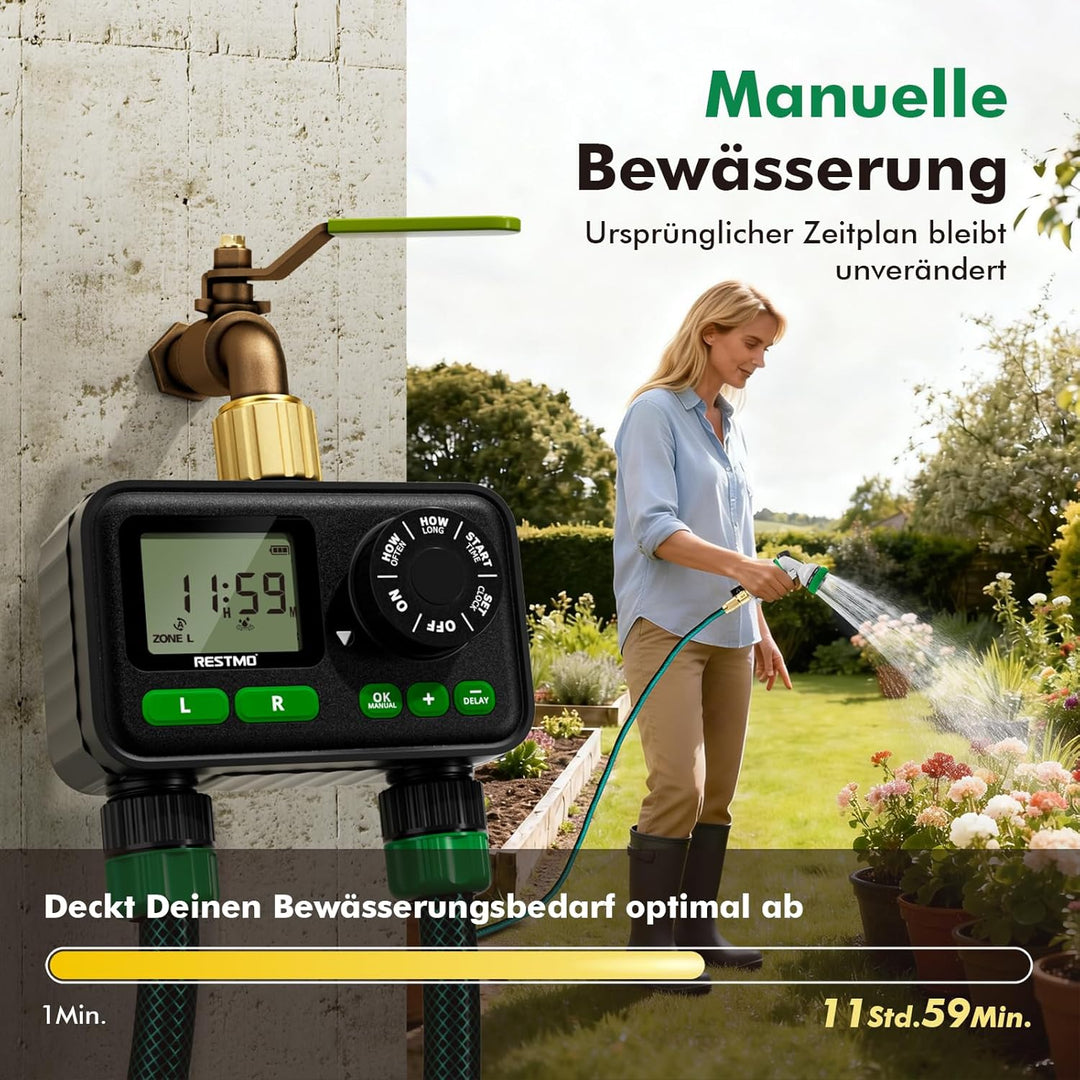 RESTMO 2 Zonen Bewässerungscomputer mit integriertem RF-Chip für optionalen Fernzugriff, automatisch