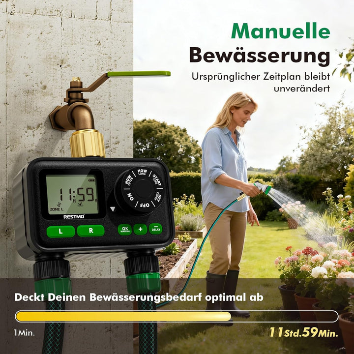 RESTMO 2 Zonen Bewässerungscomputer mit integriertem RF-Chip für optionalen Fernzugriff, automatisch