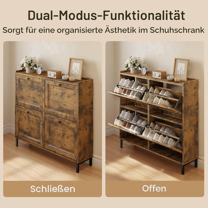 Bealife Schuhschrank mit 4 Klappen – dünner und moderner Schuhschrank mit eingezäunter Decke, Staura