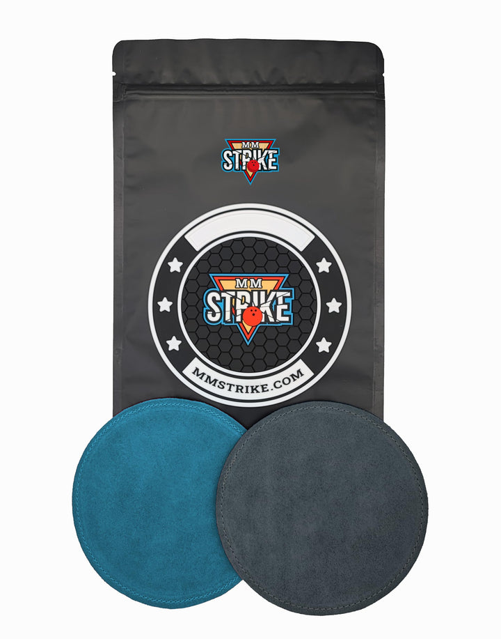 MMSTRIKE 2x Bowling Shammy Leather Replaceable Pads + Black&White GripFlex Rubber Base Disc-Hook & L