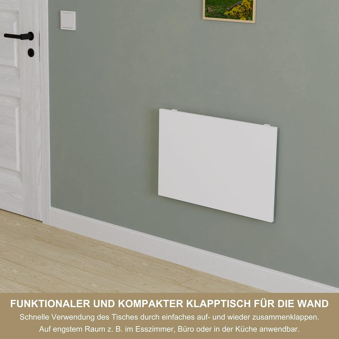 KDR Wandklapptisch 60x40 cm Weiss – Klappbarer Tisch zur Wandmontage – als Esstisch, Schreibtisch, K