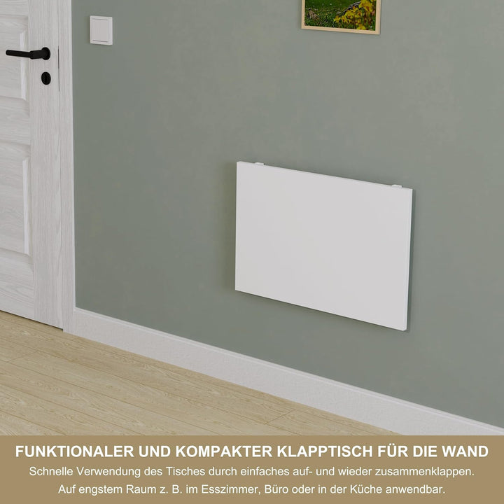 KDR Wandklapptisch 60x40 cm Weiss – Klappbarer Tisch zur Wandmontage – als Esstisch, Schreibtisch, K