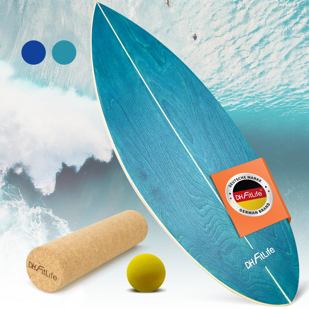 DH FitLife Surfin Balance Board aus Echtholz | Indoor Surfboard mit Rocker Shape | Wackelbrett für K