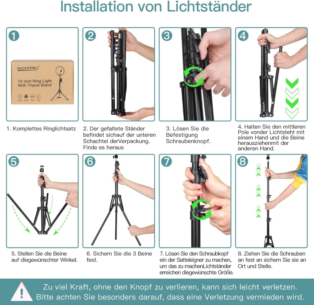 LED Ringlicht mit Stativ Handy, 10" Selfie Ringleuchte mit Fernbedienung und Doppel Handyhalter mit
