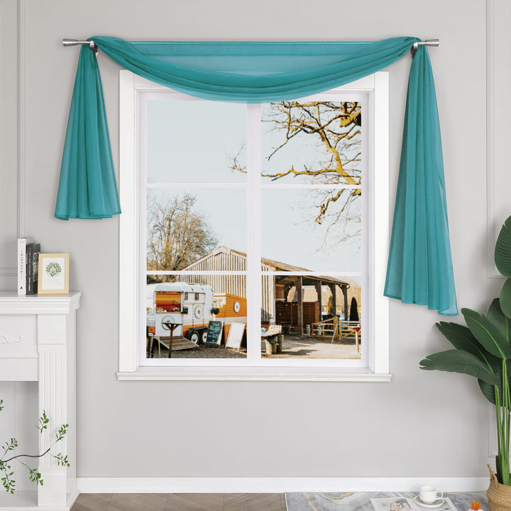 Yujiao Mao Uni Farbe Voile Freihandbogen Schals Querbehang Deko Gardinen Aqua BxL 140X600cm BxL 140X