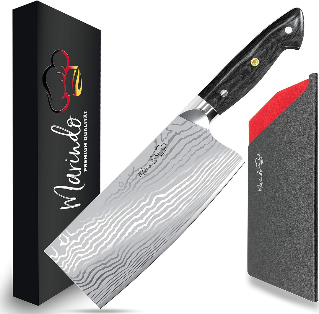 Marindo Chinesisches Kochmesser Edelstahl | 18cm Klingenlänge | Küchenbeil mit dreifach genietetem H