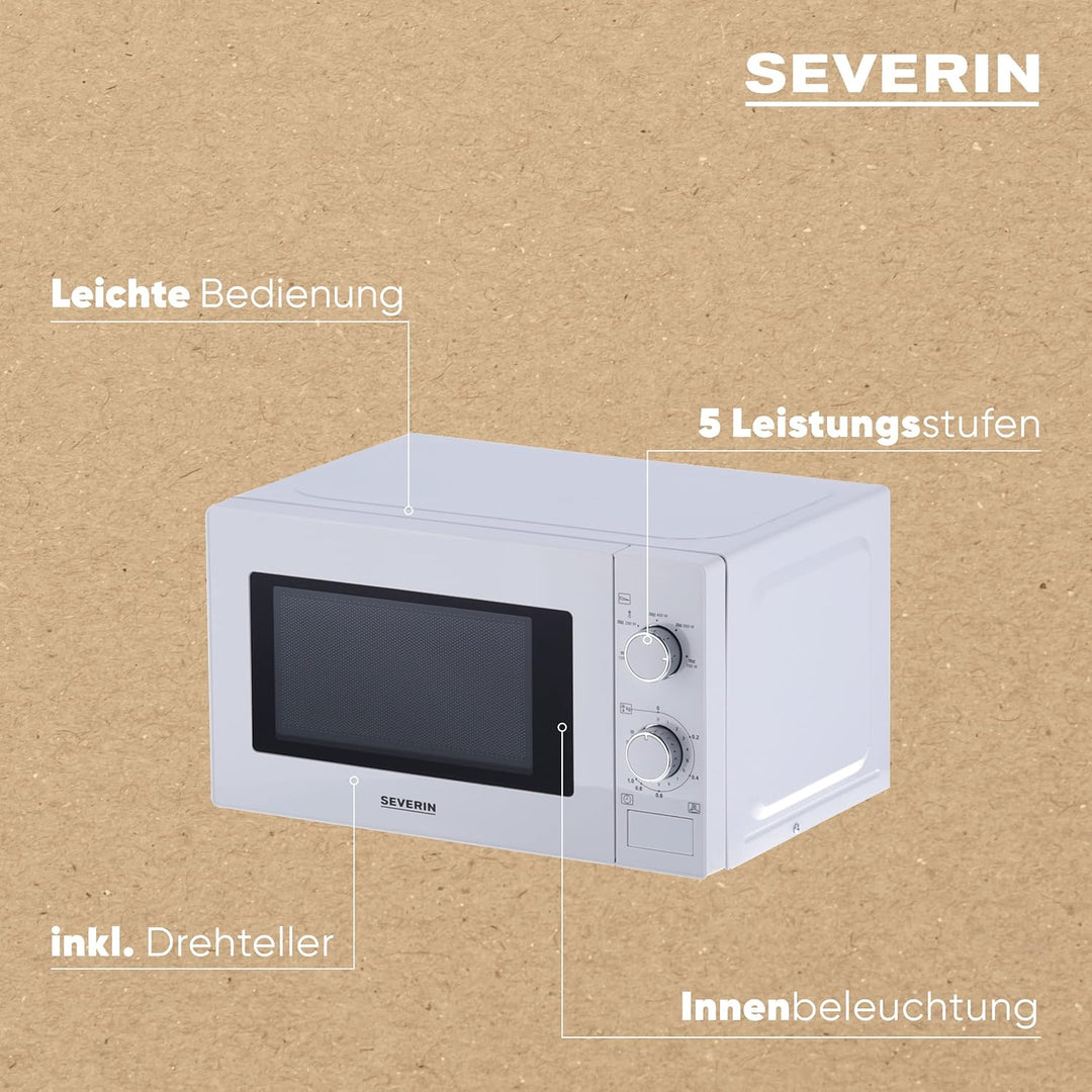 SEVERIN Mikrowelle, Mikrowellengerät zum Auftauen und Erhitzen, Mikrowelle mit Drehteller für gleich