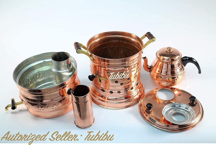 Tubibu Samowar Teekannen-Set, Anthrazit, handgefertigt, echtes Kupfer, Samowar (Kupfer, Lage)