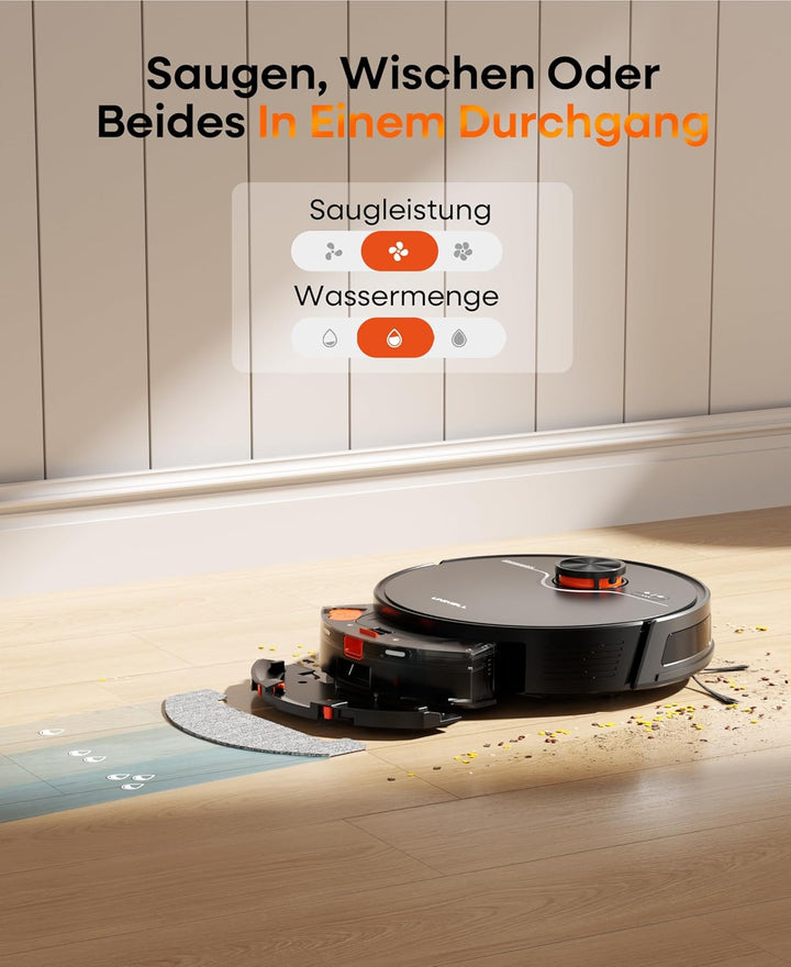 Saugroboter mit Wischfunktion 8000Pa, 200Min Laufzeit Staubsauger Roboter mit Absaugstation 3.5L,LiD