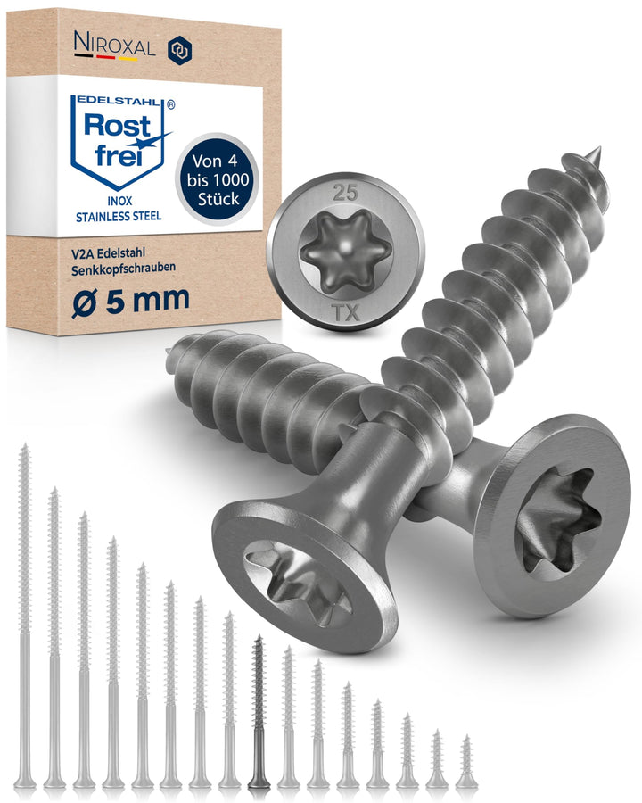 Schrauben Torx Edelstahlschrauben 5x50 Edelstahl V2A rostfrei Spanplattenschrauben für Holz Teilgewi