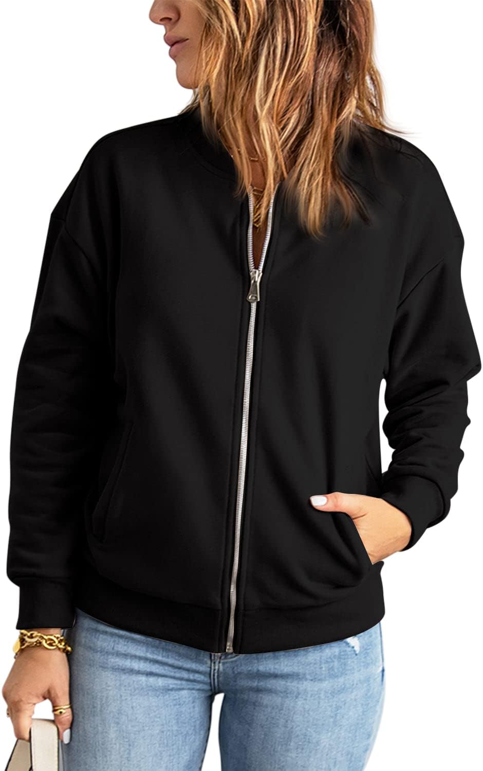 GeGekoko Zip Sweatshirt Damen übergrosse Jacket Sweatshirt Einfarbige Loose Langarm Tops Oberteile m