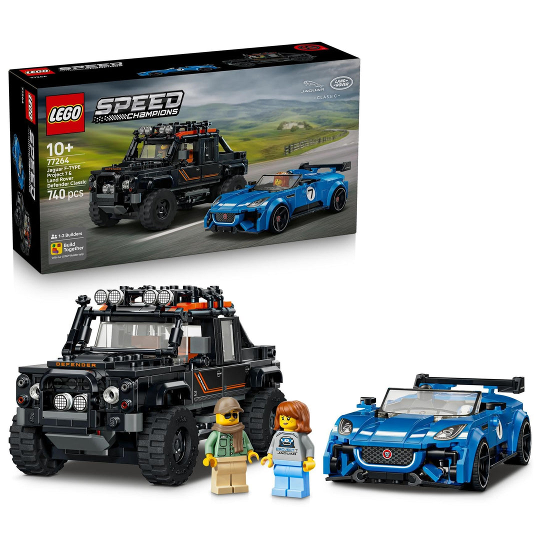 LEGO Speed Champions Jaguar Project 7 &amp; Land Rover Defender - Bauset mit 2 Spielzeugautos und 2 Mini
