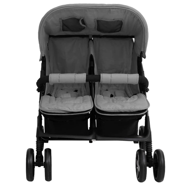 Tidyard Geschwisterwagen Zwillingswagen Doppelkinderwagen Zwillingsbuggy Kinderwagen Stahl Hellgrau,