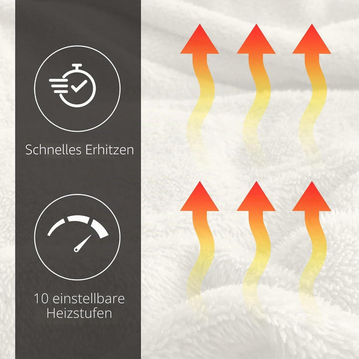 SENSIOHOME Luxus Heizdecke Creme, Elektrische Kuscheldecke aus Flanellfleece mit Teddyfleece-Innense