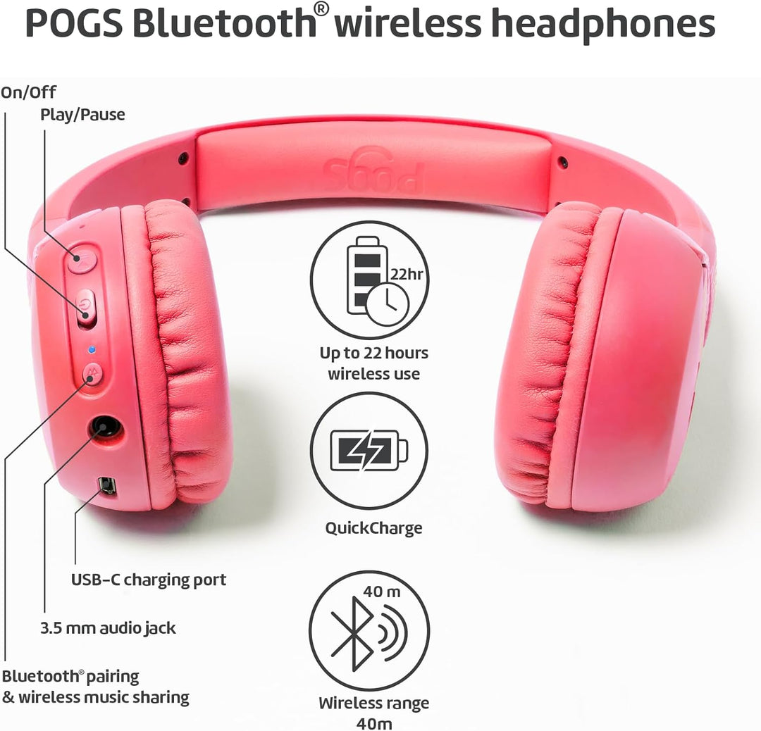 POGS Drahtloser Bluetooth Kinderkopfhörer | The Gecko 2 | Faltbarer robuster Kinderkopfhörer ab 3 Ja