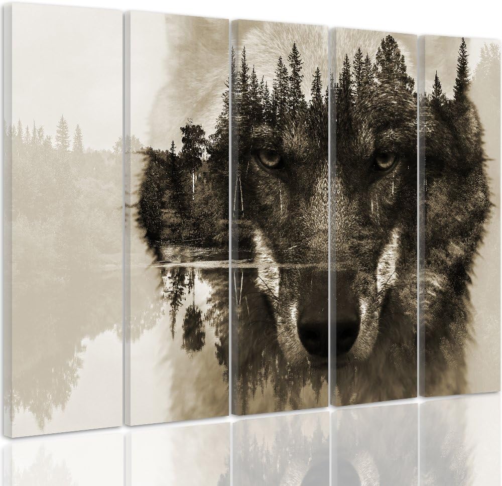 Feeby Bilder 5 Teile Tiere Wolf XXL Typ C 100x70 cm 1 Teilig Wohnzimmer Schlafzimmer Büro Flur Küche