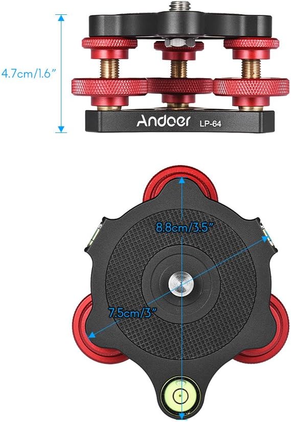 Nivellierbasis,Andoer LP-64 Stativ Nivellierbasis Tri-Rad Precision Leveler mit Blase Level 3/8" Sch