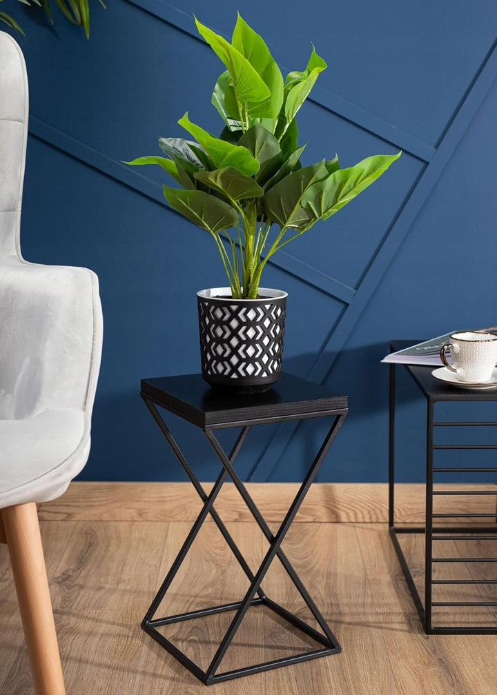 Pflanzenständer Metall 40 cm Hoch - Stabiler und Fester Blumenhocker mit Schwarz MDF-Platte auf Robu
