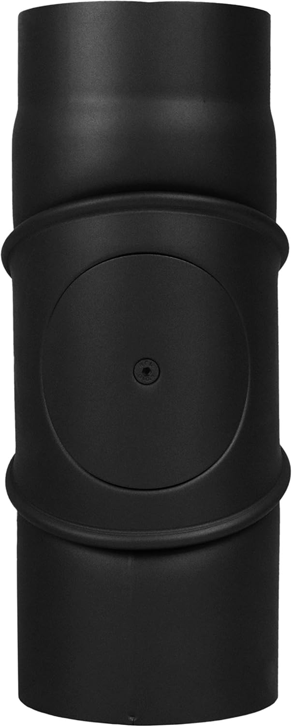 LANZZAS Ofenrohr Bogen 0-90° Grad verstellbar mit Tür, im Durchmesser, DN Ø 150 mm, Farbe: schwarz-m