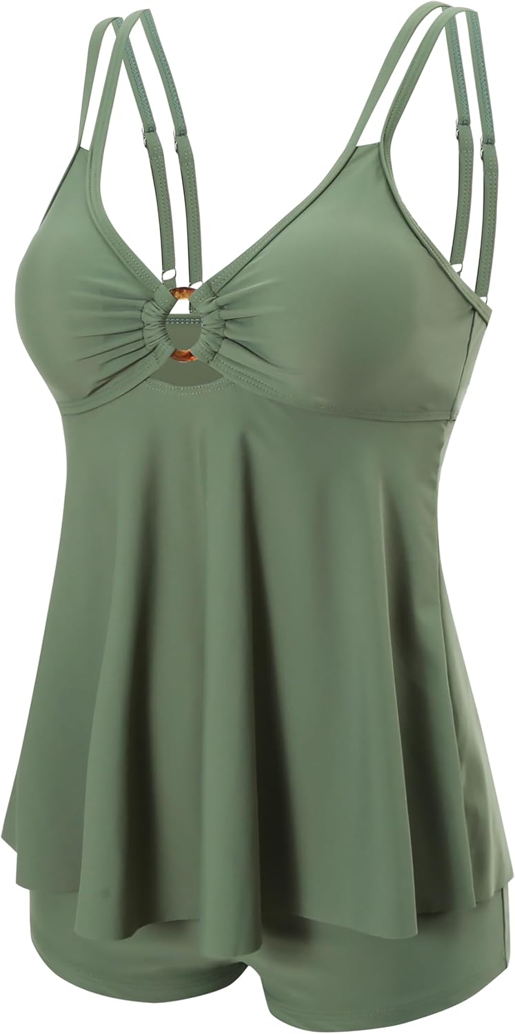 Laorchid high Waist Badekleid mit Badeshorts bauchweg bademode mit Tankini Obenteil Damen Badeanzug