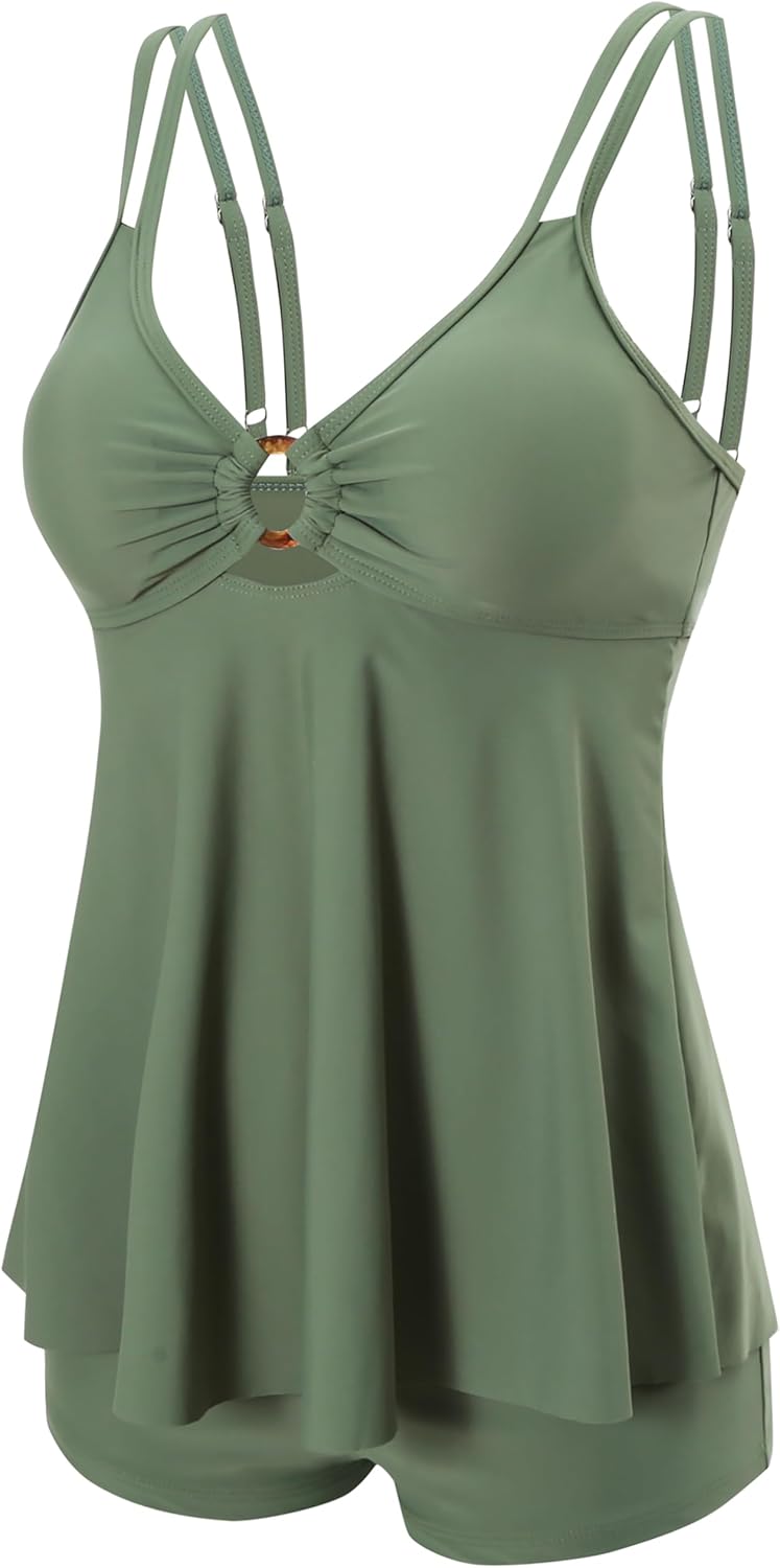 Laorchid high Waist Badekleid mit Badeshorts bauchweg bademode mit Tankini Obenteil Damen Badeanzug