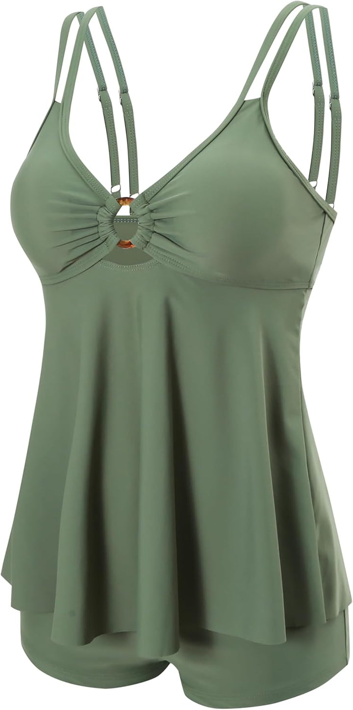Laorchid high Waist Badekleid mit Badeshorts bauchweg bademode mit Tankini Obenteil Damen Badeanzug
