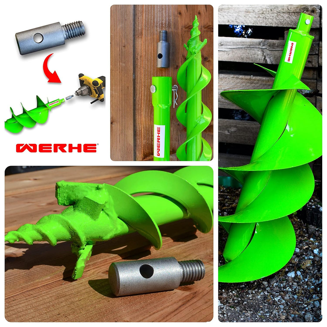 WERHE® Profi Bohrer, Erdbohrer für bohrmaschine 120 mm DoppelWelle robust mit m14 Adapter - Pfahlboh
