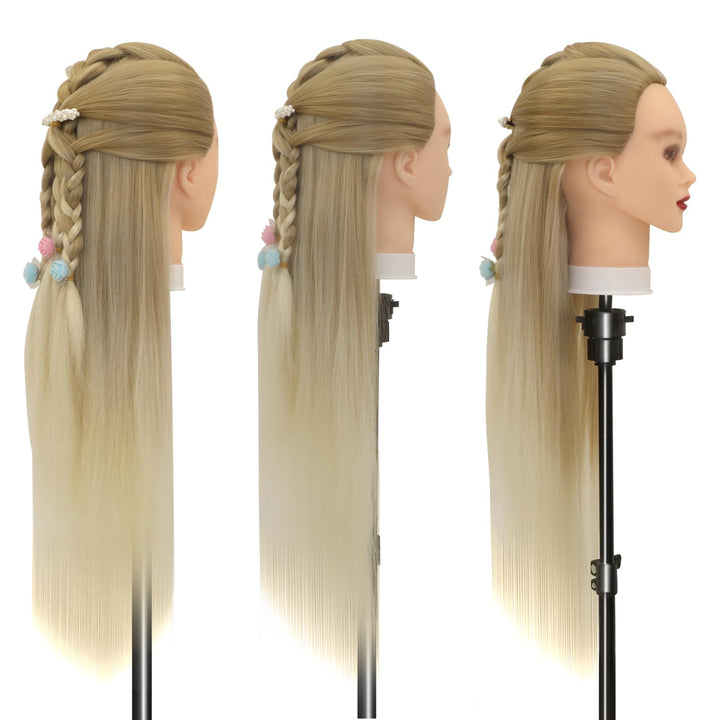 Trainingsköpfe, 28 inch Frisierkopf für Frisöre 100% Synthetikfaser-Haar Übungskopf,mit DIY Stricken